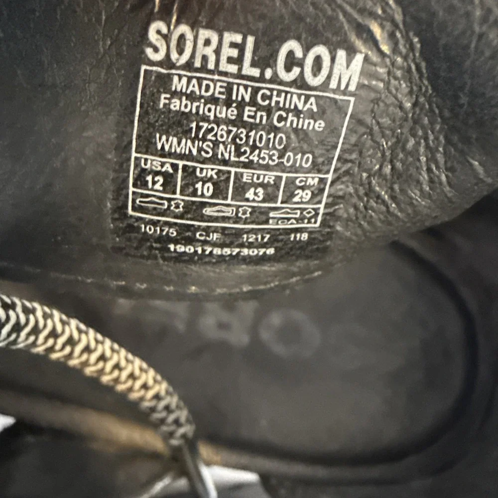 Sorel Joanie Lace Black Leather Open Toe Wedge Sandals Women's Size 12